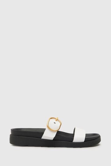 Schuh Teddy Leather Buckle Footbed White Sandals