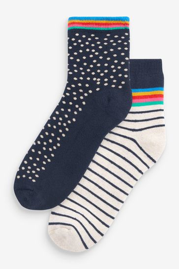 Navy Blue Rainbow Stripe Ankle Welly Socks 2 Pack