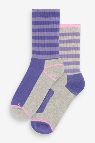 Lilac Purple/Grey Striped Next Active Sports Walking Ankle Socks 2 Pack