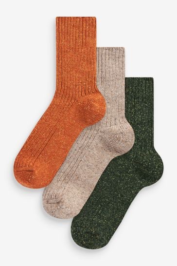 Orange Thermal Wool Blend Ankle Socks With Silk 3 Pack