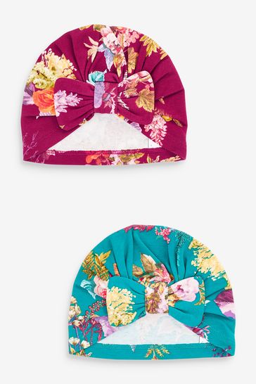 Red/Green Floral 2PACK BABY TURBANS WITH BOW (0mths-2yrs)
