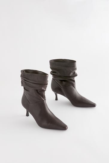 Chocolate Brown Signature Leather Kitten Heel Midi Boots