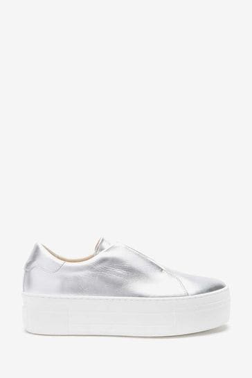 Mint Velvet Silver Ellie Platform Trainers