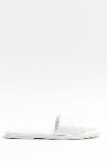 River Island White W Embossed Flat Sandals