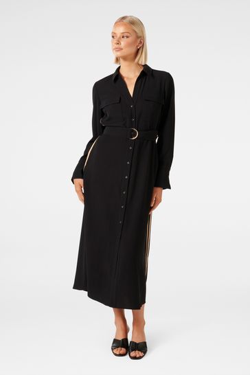 Forever New Black Elani Side Stripe Shirt Dress