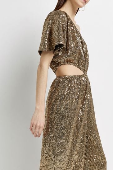 Gold sequin dress river island sales