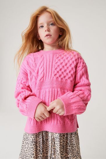 Mint Velvet Pink Mixed Cable Knit Jumper