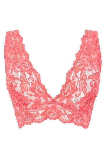 Buy Figleaves Coral Pink Millie Lace Bralette from Next Luxembourg
