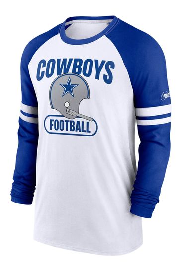 Nike White NFL Fanatics Dallas Cowboys Dri-FIT Cotton Long Sleeves Raglan T-Shirt
