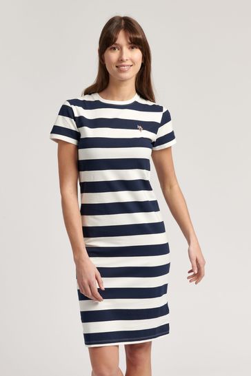 U.S. Polo Assn. Womens Blue Striped T-Shirt Dress