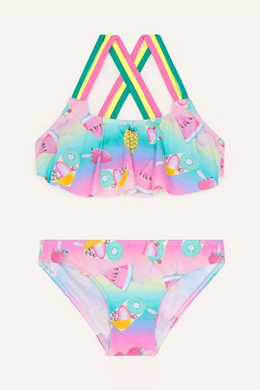 Monsoon Pink Fruit Print Frill Front Bikini