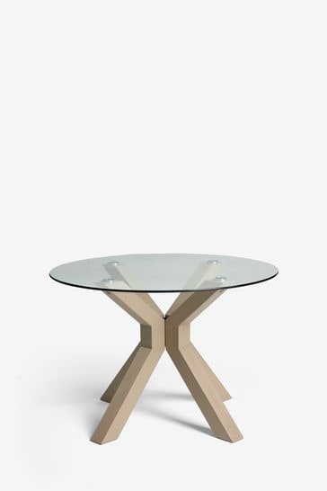 Buy Natural Oak Effect Oslo Solid Oak Glass Bar Round 4 Seater