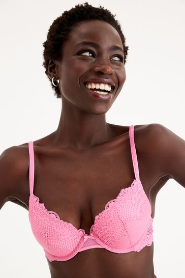 Buy Bright Pink Push Up Pad Plunge Lace Bra from Next Luxembourg
