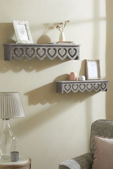 Grey Heart Vintage Effect Shelf