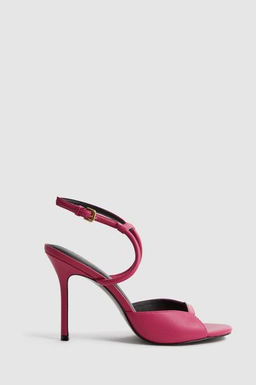 Reiss Bright Pink Harper Leather Strappy Heels