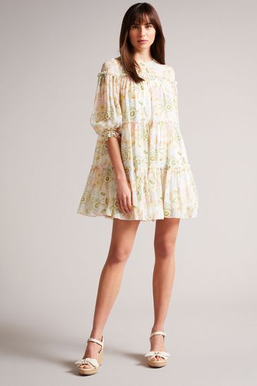 Ted Baker Bellona White Tiered Trapeze Mini Dress