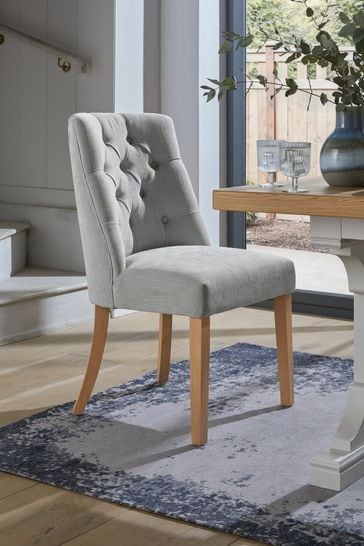 Set of 2 Soft Texture Light Grey Wolton Collection Luxe Buttoned Dining Chairs