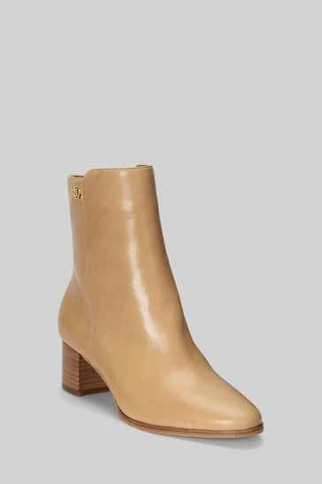 Lauren Ralph Lauren Camel Leather Wendey Ankle Boots