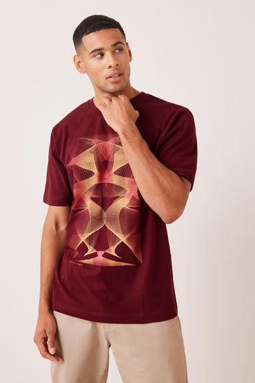 Burgundy Red Lines Regular Fit Print T-Shirt