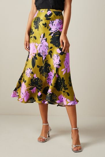Floral Satin A-Line Skirt