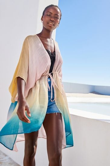 Ombre Longline Tie Waist Cover-Up
