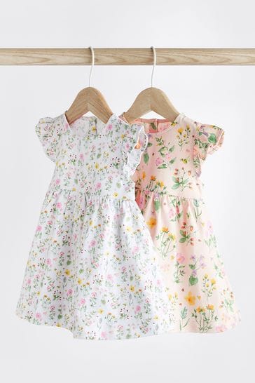 Pale Pink Short Sleeves Baby Jersey Dress 2 Pack (0mths-2yrs)