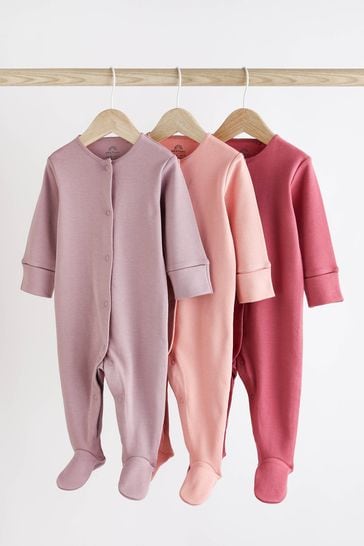Pack de 3 pijamas de algodón rosa para bebés (0-2 años)