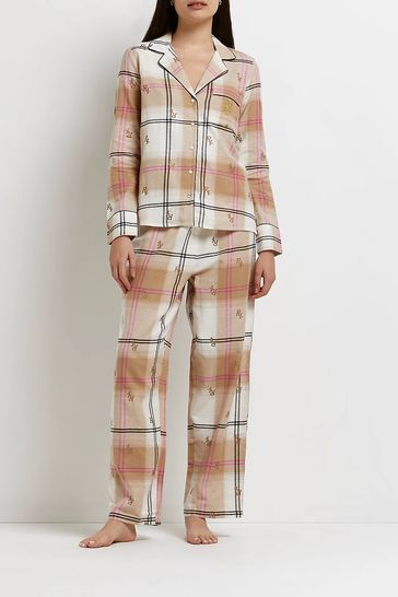 Buy River Island Red Ls Check Pj Set from Next Denmark