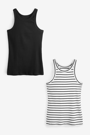 Buy Black White High Neck Ribbed Racer Vest Tops 2 Pack from Next