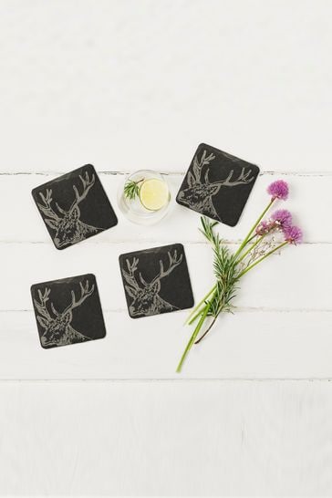 The Just Slate Company Set of 4 Natural Stag Coasters