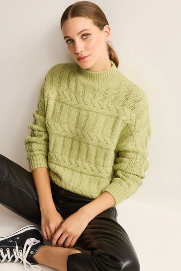Green Cable Detail High Neck Jumper