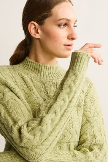 Green Cable Detail High Neck Jumper