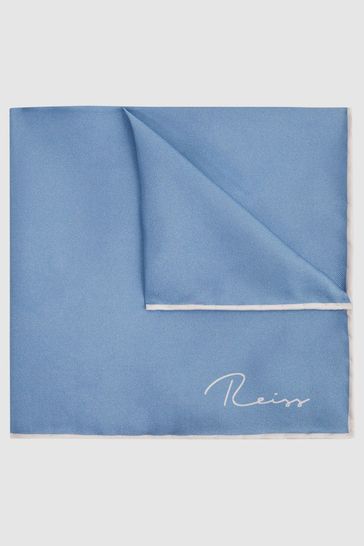 Reiss Airforce Blue Ceremony Plain Silk Pocket Square