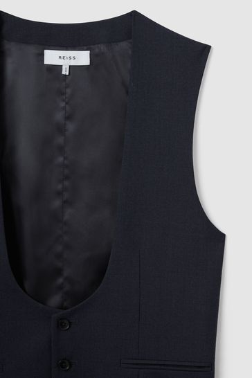 Reiss Navy Bold Horse Shoe Slim Fit Wool Waistcoat