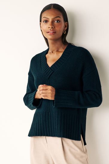 Teal Blue V-Neck Jumper