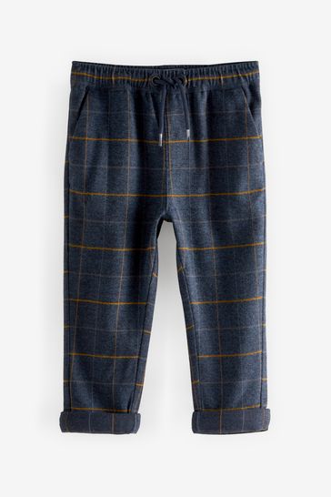 Navy Blue Pull-On Check Trousers (3mths-7yrs)