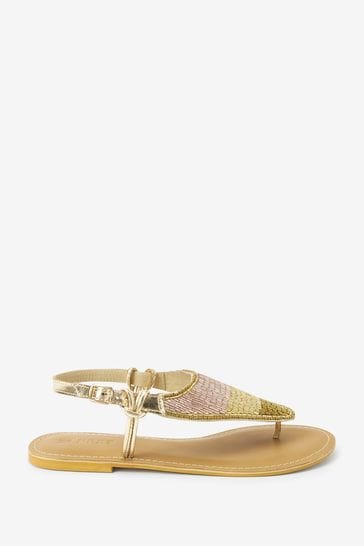 Rose Gold Beaded Toe Post Sandals