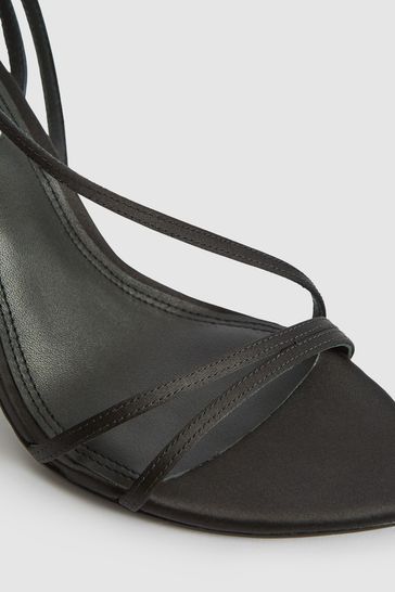 Reiss Black Adela Satin Strappy Sandals