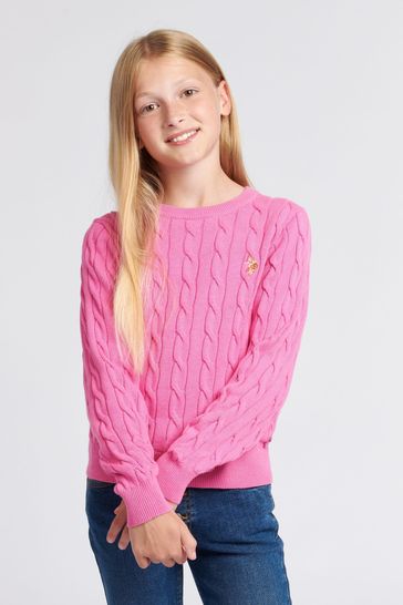 U.S. Polo Assn. Girls Pink Cable Knit Jumper
