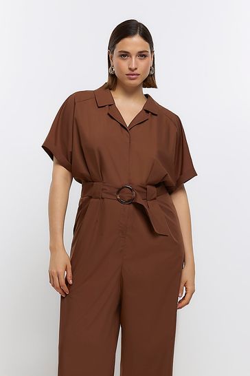Buy River Island Brown Plus Utility Jumpsuit from Next Luxembourg