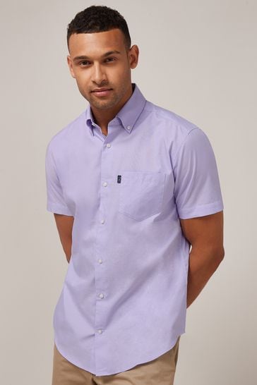 Purple Regular Fit Short Sleeve Easy Iron Button Down Oxford Shirt