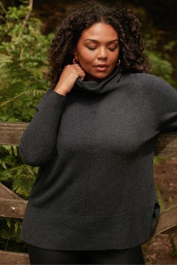 Buy Live Unlimited Charcoal Grey Roll Neck Longline Jumper from