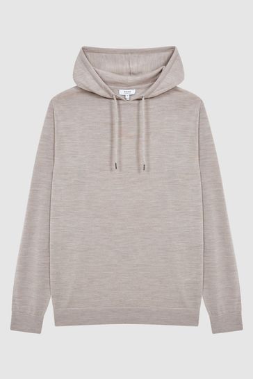 Buy Reiss Wheat Melange Holland Merino Wool Drawstring Hoodie from