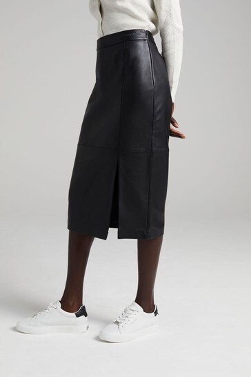 Calvin Klein Black Leather Midi Skirt