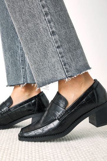 Black Croc Forever Comfort Block Heel Loafers