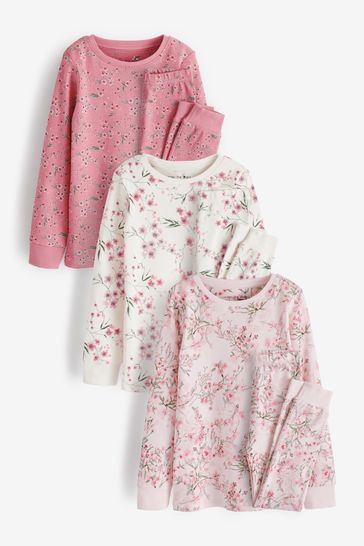 Buy Pink Cream Floral Pyjamas 3 Pack Pyjamas 3 16yrs from Next Luxembourg