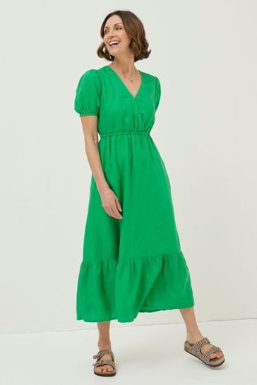 FatFace Green Vivvie Linen Midi Dress