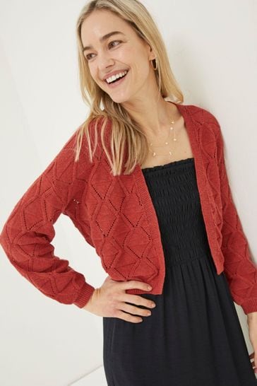 FatFace Red Anna Pointelle Cardigan