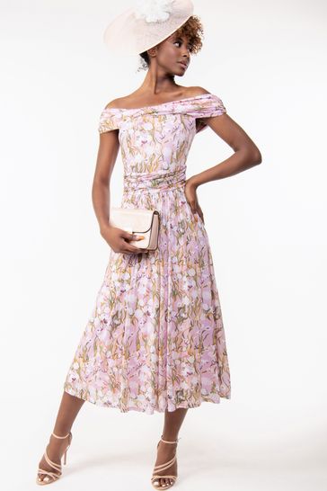 Buy Jolie Moi Pink Bardot Neck Mesh Midi Dress from Next Austria