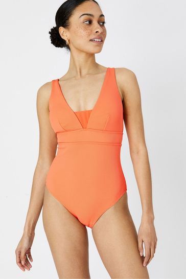 Accessorize Orange Ribbed Lexi Shaping Swimsuit